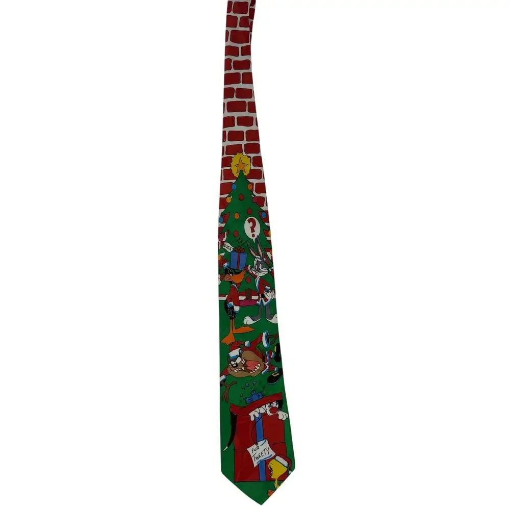 Vintage 90s Looney Tunes Christmas Tie Tweety Tasmanian Devil Holiday